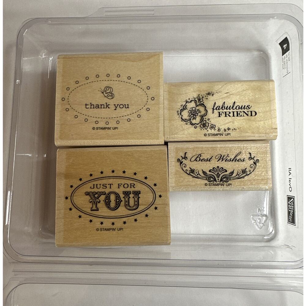 Stampin’ Up Oval All set of 4 rubber stamps Thank You, Best Wishes, Friend